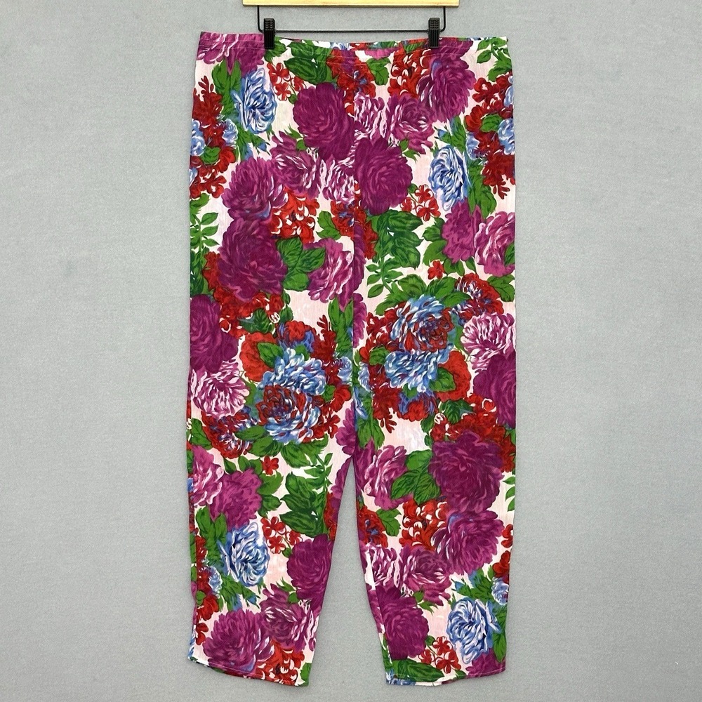 VTG Victorias Secret Gold Label Women Pant L Purple Tropical Floral Sheer Beachy